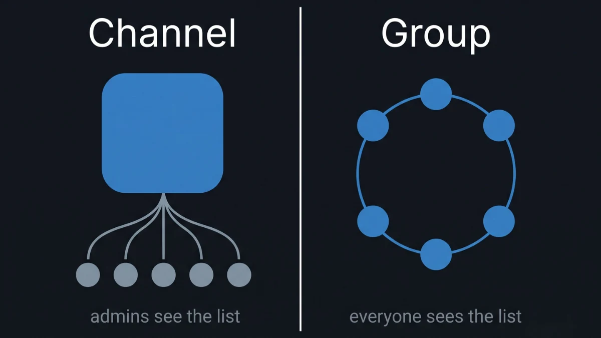 In a channel only admins see the member list, in a group everyone can